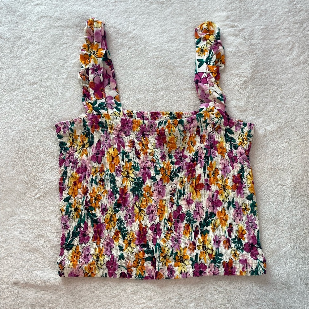 Pink Green & Yellow Floral Print Crop Too from PINK